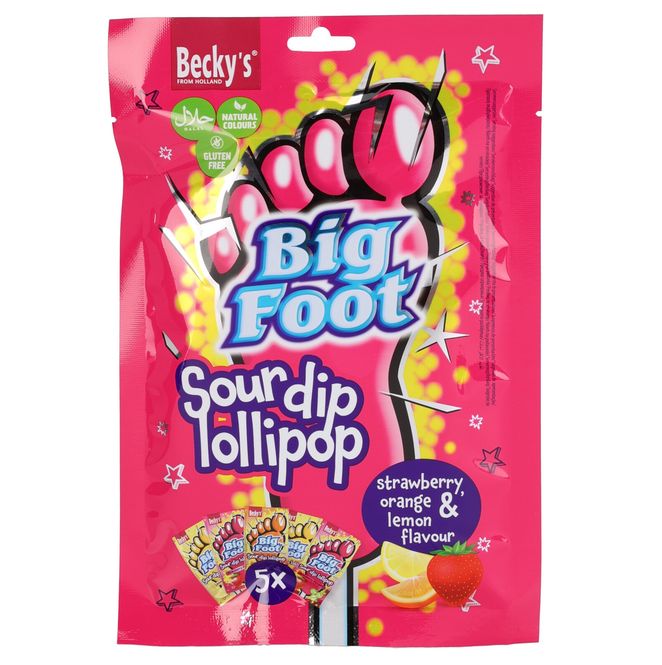 Hovedbilde Becky's Big Foot Sour Dip Lollipop 5pk | Kjærlighet med surt pulver
