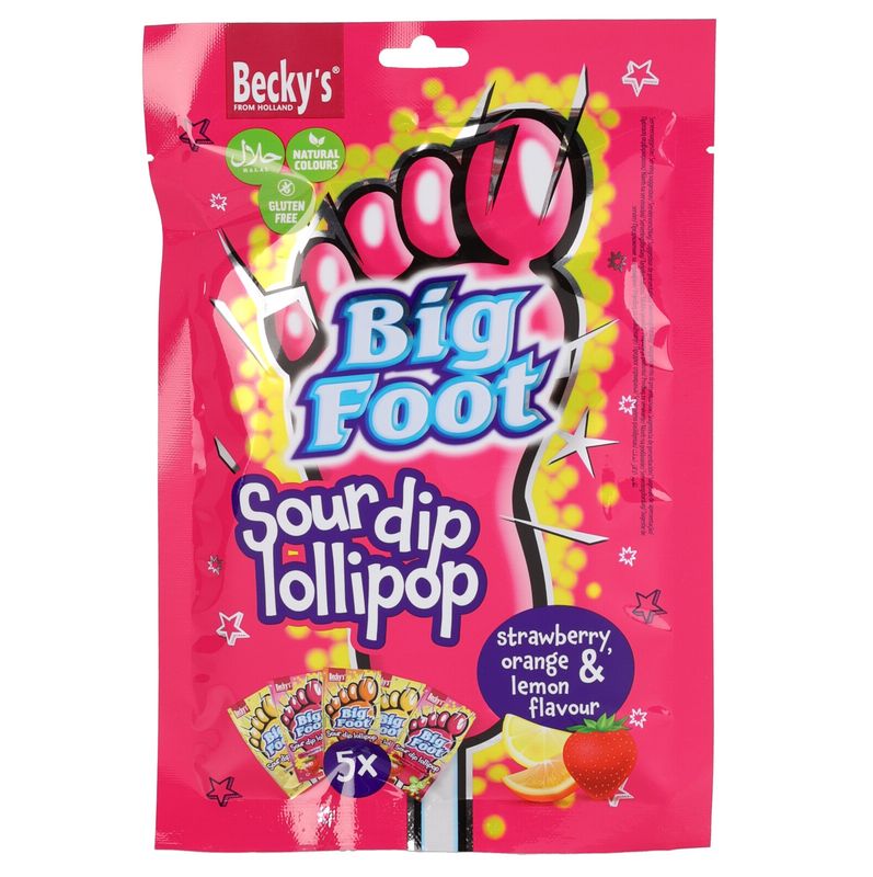 Becky's Big Foot Sour Dip Lollipop 5pk | Kjærlighet med surt pulver