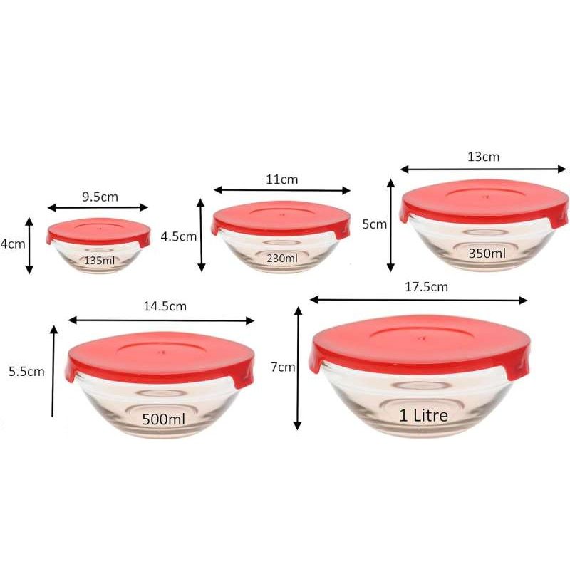 Glassboller med lokk 5pk | Oppbevaring og servering | 3 ass farger