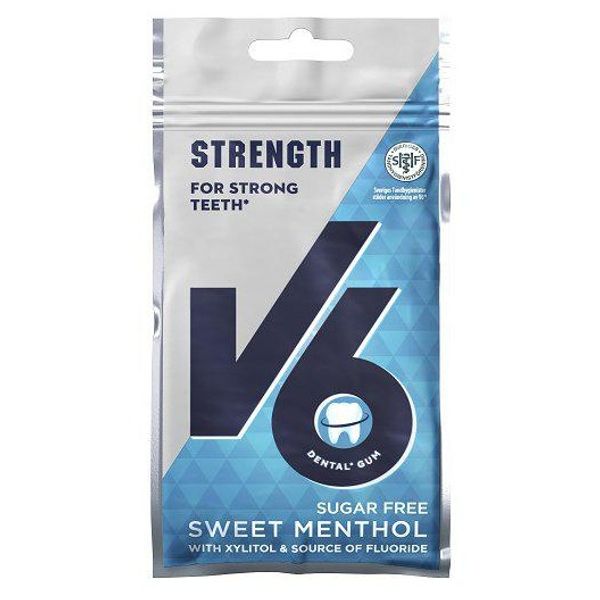 V6 Strong Teeth tyggegummi søt mentol 30g | Datodeal