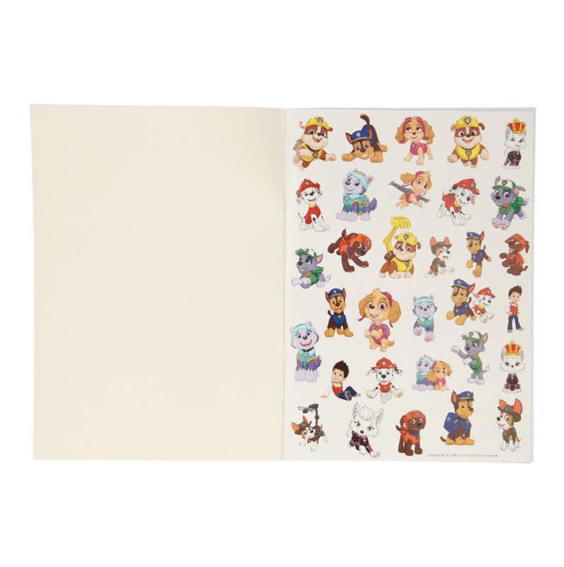 Paw Patrol fargeleggingsbok med klistremerker | Prikk til Prikk | A4