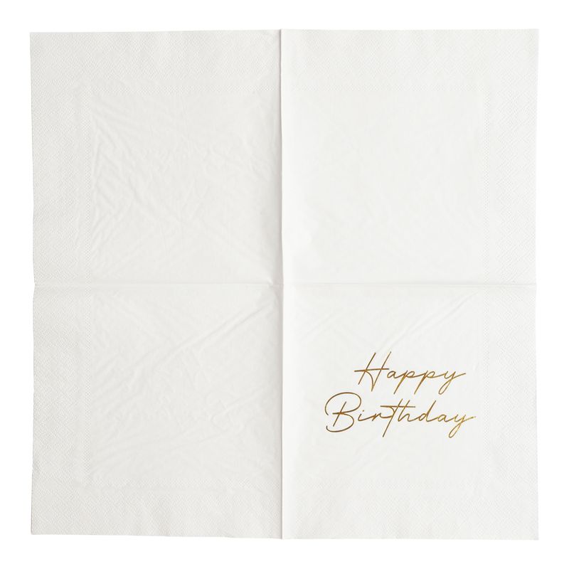 Hvite Servietter med Gulltekst Happy Birthday | 16stk | 3-lags