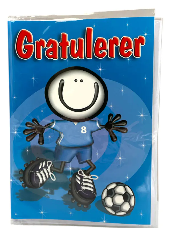 Bursdagskort gratulerer fotballgutt | Med konvolutt
