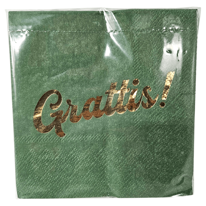 Hovedbilde Servietter Grattis 20pk 25x25cm | Grønn med gulltekst | Trend Design