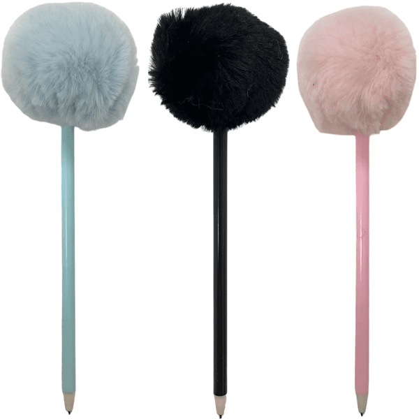 Plysjpenn med fluffy pom-pom | Blått blekk | 3 farger