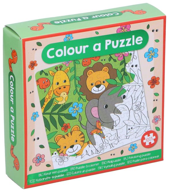 Hovedbilde Puslespill Fargelegging Dyresafari 100 Brikker | 18x18cm Mini
