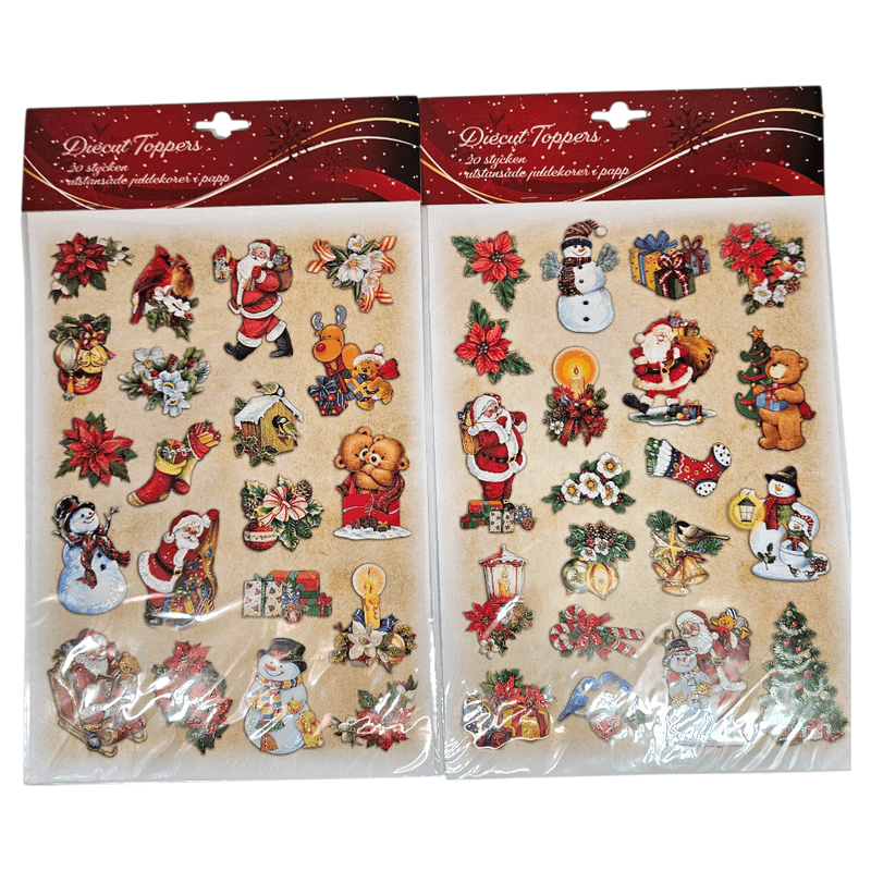 Utstansede julefigurer i papir med glitter | 20 stk | 2ass