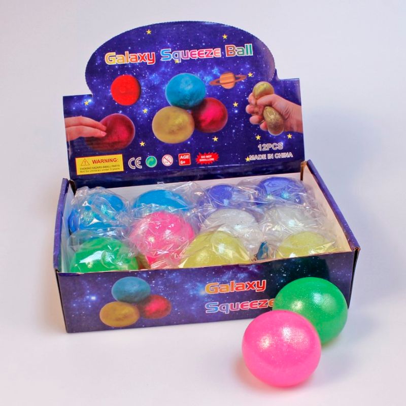 Fidget skviseball glitter 7cm | Stressball med gel 