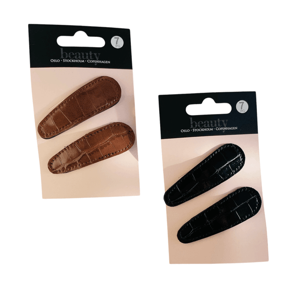 Hårspenner i kunstig skinn 2pk | Sort eller brun | Beauty